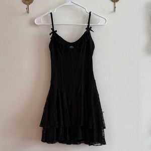 Edikted Black Lace Tiered Slip Mini Dress with Bow Straps